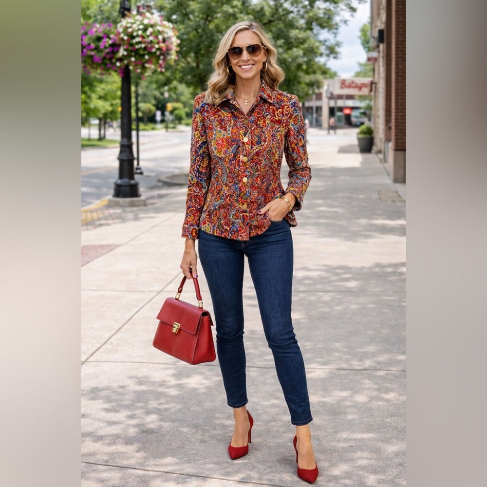 Coldwater Creek Colorful Textured Jacket – Cotton & Rayon Blend